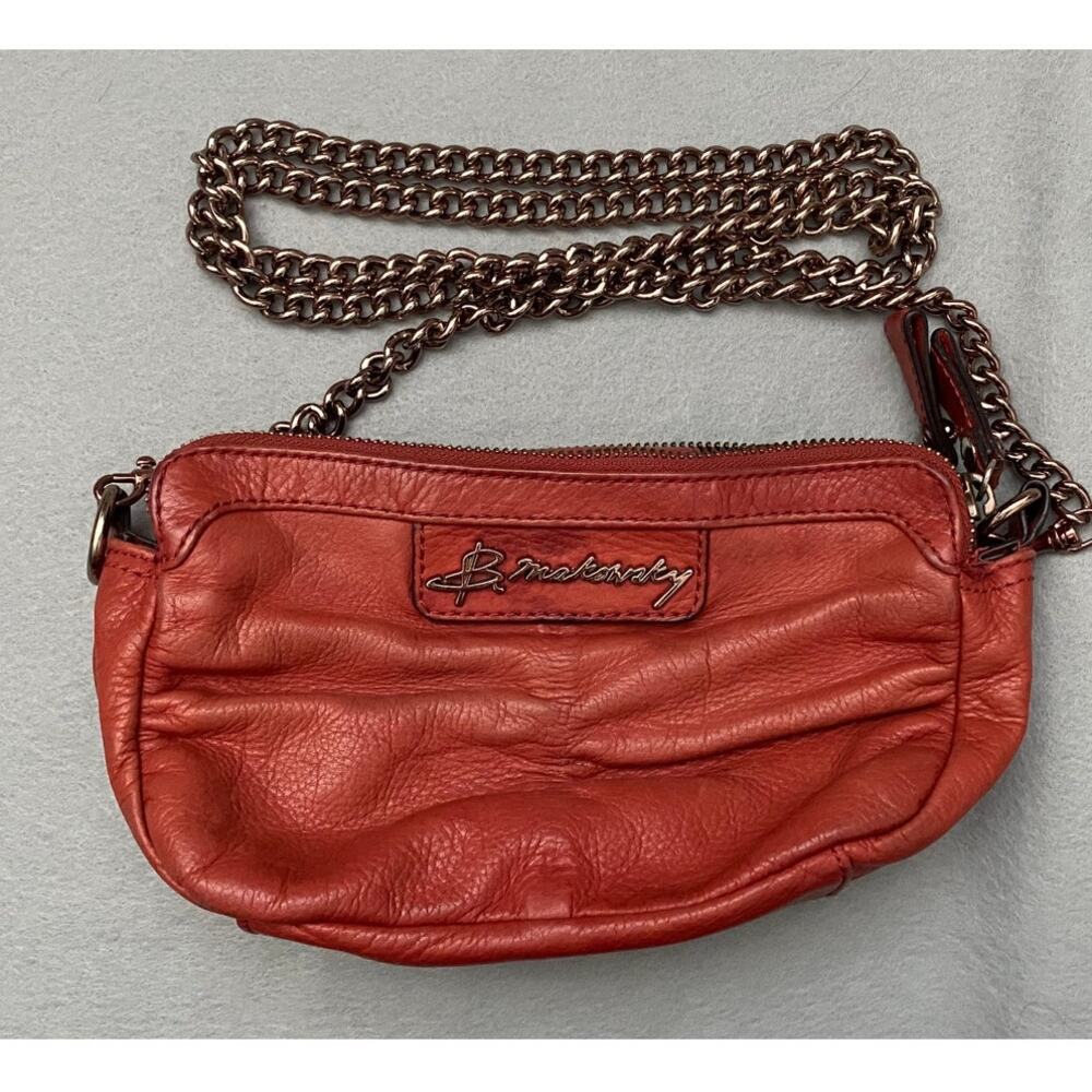Red Leather Mini Crossbody Chain Strap Handbag by B. Makowsky